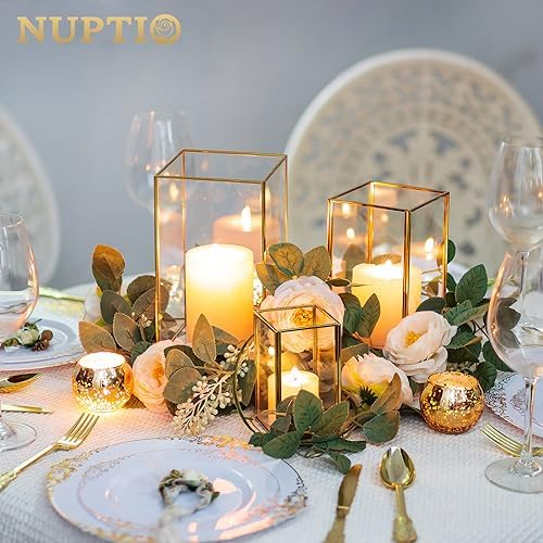 NUPTIO Hurricane Candle Holder Centerpieces: 6 Pcs Glass Candles Lantern - Image 4
