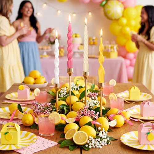 Nuanchu 4 Pcs Twisted Taper Candles,7.87 Inch,Pure,Pink Yellow - Image 4