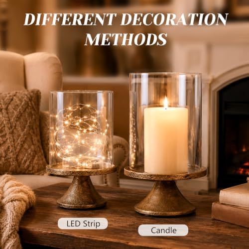 2 Pcs Hurricane Glass Candle Holders Set with Glass Dome & Metal Base - Image 5