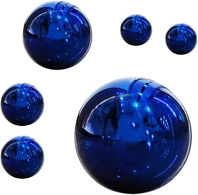 Gazing Ball Stainless Steel Gazing Globe Mirror Reflective Garden Sphere Floating Pond Balls Gazing Ball Shiny Home Outdoor Ornament (Blue, 6Pack)