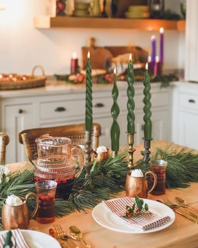 Olive Spiral Taper Candles Green Short Candle Sticks Unscented Smokeless Twisted Candlesticks for Fall Decor Holiday Dinner Party Christmas Decorations-7.5inch-4pack - Image 2