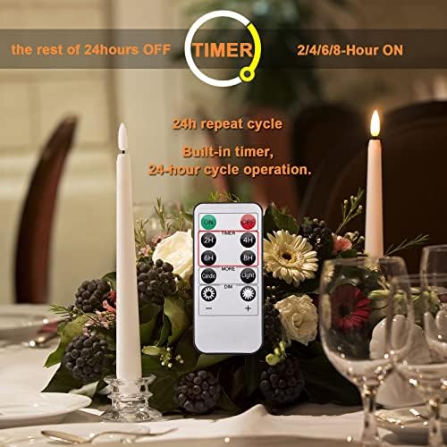 IMAGE Flameless Taper Candles with Remote, 12 Pcs LED Candlesticks 3D Wick Ivory Taper with Timer Flickering Function for Home, Wedding, Birthday Halloween Christmas (Battery Powered) - Image 4