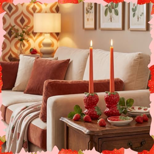 2 Pcs Lemon Taper Candle Holders Summer Centerpiece, Strawberry - Image 5