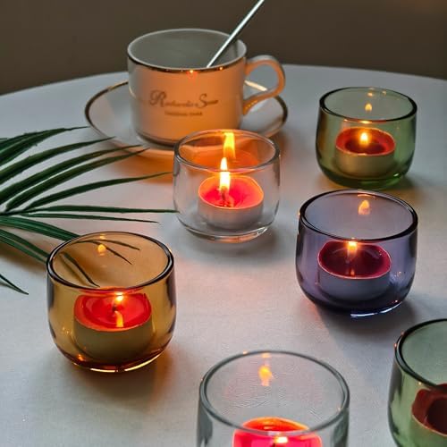 Gurfuy Glass Votive Candle Holders 6 Set - Tealight Candle Holder for Festival Wedding Propose Parties Holiday Table Centerpiece Shelf Decoration Fall Home Decor Green - Image 5