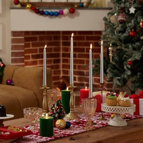 New Burning Formula Unscented Dripless 10-Inch Taper Candles Set of 12 - Silver, for Wedding, Dinner - Smokeless, Long Burning - Hand Poured, Colored Tall Candlesticks - Plata - Image 4