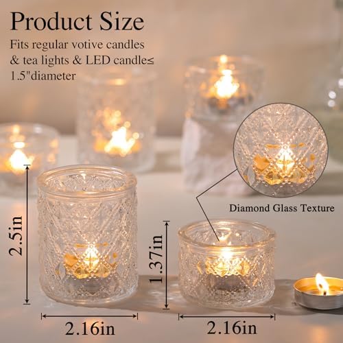 36 Pack Clear Glass Tealight Candle Holders for Wedding Centerpieces - Diamond Facet Votive Holders for Bridal Shower, Reception Tables, Event Decor - Bulk Tea Light Holders Set - Image 2