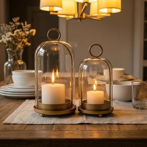 GYKLE Set of 2 Candle Lantern, Candle Holders with Glass Dome 10" & 7.87" - Image 6