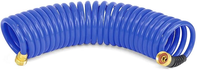HoseCoil 3/8 inch ID Self Coiling Garden, RV, Marine Outdoor Water Hose (25' Blue)