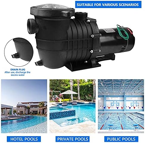 Swimming Pool Pump Above ground, 1.5 HP 4980 GPH In Ground Self Primming Pool Filtre Pump with Strainer Basket Pool Pump Motor for Clean Swimming Pool Water Low Noise