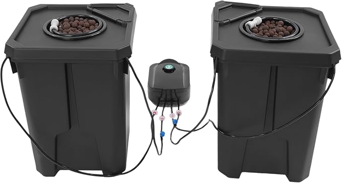 Hydroponics Growing System with Top Drip Kit, 7 Gallon Deep Water Culture Bucket System with Air Pump&Hose, Recirculating Drip Garden System (2pcs)