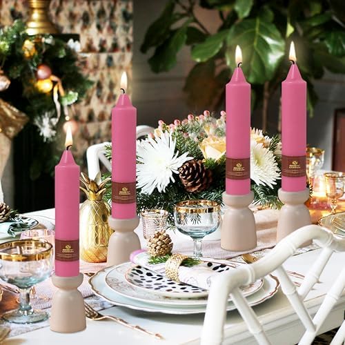 NJAO HOO Hot Pink Short Taper Candle 7 Inch Candlesticks Unscented Dripless Tapered Candle Set for Home Decor Wedding Party Dinner Candles, 4 Pack - Image 2