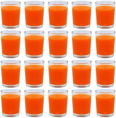 Set of 20 Orange Votive Candles Clear Glass Filled Unscented Soy Wax Candle for Home Halloween Fall Harvest Thanksgiving and DIY by BERYSCEN