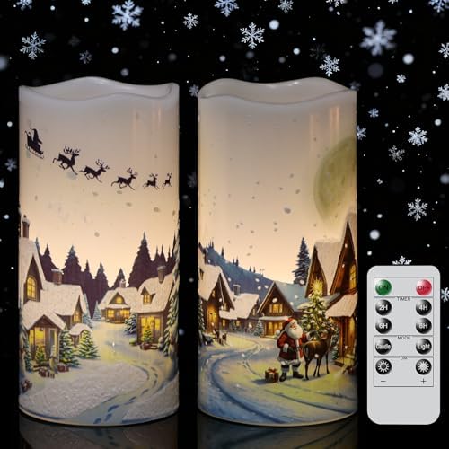 Christmas Santa LED Flameless Pillar Candles Battery Operated Remote Timer by KunSwennLife