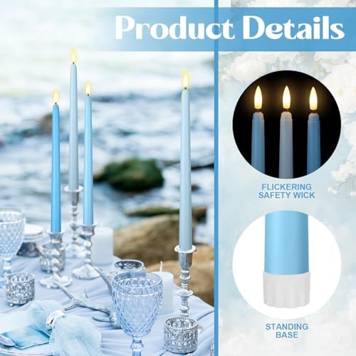 Macarrie 24 Packs Flameless Taper Candles Battery LED 11",Mixed Blue - Image 4