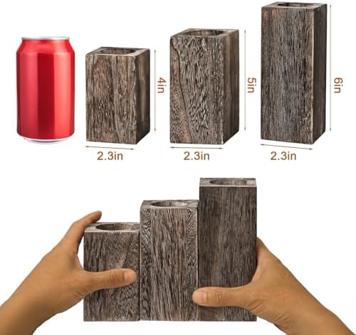 Rustic Wood Candle Holders with Battery Operated Candles Farmhouse Decor 3P - Image 5