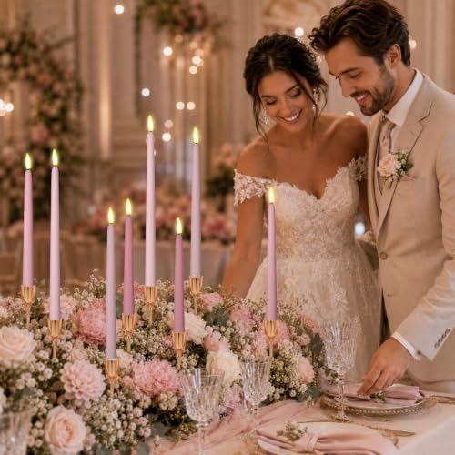 Rossesay 24 Pcs Flameless LED Taper Candles Battery Operated Candle 8.5", 9.65", 10.8", 12.8" Flameless Candlesticks Flickering for Christmas Church Wedding Indoor Decoration(Classic, Pink Tones) - Image 6