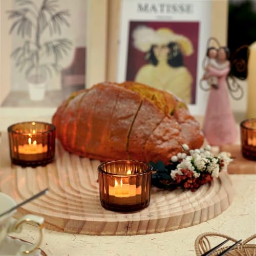 Homemory 24 Pcs Tealight Candle Holders, Amber Votive Candle Holders, Glass Candle Holder for Table Centerpiece, Wedding, Baby Shower, Birthday, Party, Halloween, Christmas - Image 4