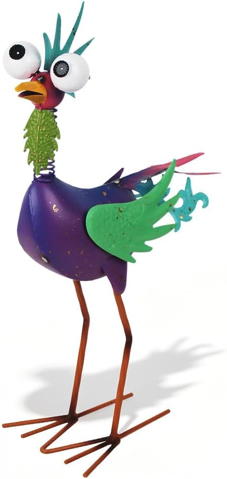 Metal Rooster Statue Outdoor Garden Decor,18" Wacky Rooster Decor Yard Statue Decorations Outdoor,Funny Chicken Sculpture for Patio, Lawn, Backyard (Purple)