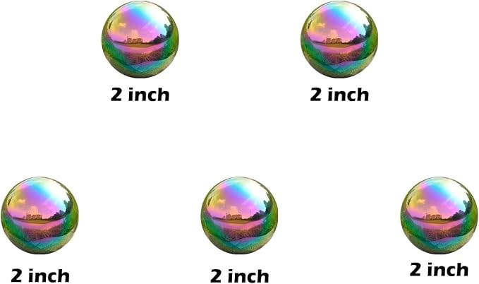 Gazing Ball Garden Mirror Outdoor - Outside Decorative Globe, Rainbow, 5Pcs | Metal Polished Reflective Sphere, Stainless Steel Hollow Decoration Ornament for Home Pond Swimming Pool Housewarming Gift