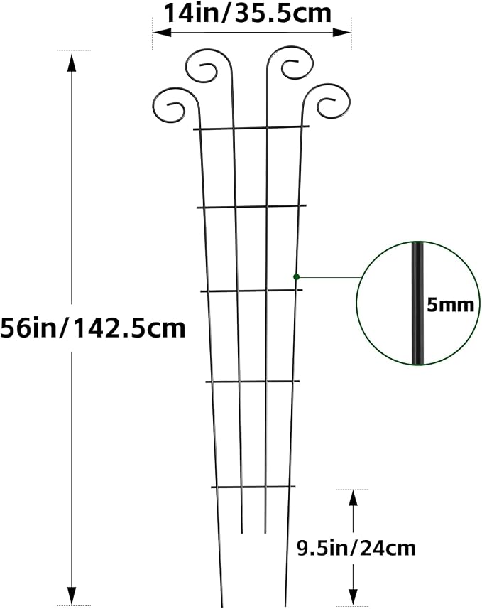 Thealyn 4 Pack 56 Inch Plant Trellis for Potted Plants, Metal Garden Trellis for Climbing Plants, Indoor Outdoor Decorative Vine Support for Pots, Wave Shape, Black