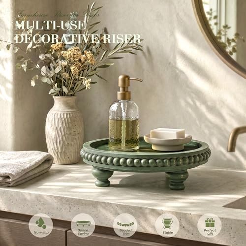 EOSAHR Beaded Wood Riser, Pedestal Stand for Bathroom Counter, Green - Image 5