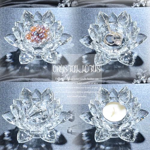 Crystal Lotus Flower Tealight Candle Holders/Glass Tea Light Candlestick Decor Decoration for Christmas Home Wedding Party… (Clean 1pc) - Image 4