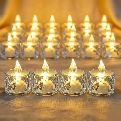 Flameless Candles, Bule, Battery Operated, 24 Count, LED Crystal Tealight Candles for Wedding, Christmas, and Table Decorations by Unknown