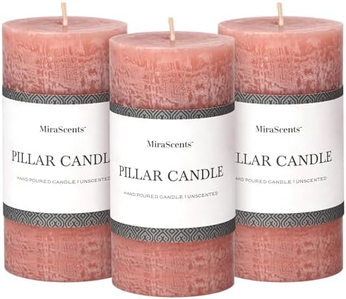 3x6 Inch Brown Pillar Candles Set of 3 - Unscented Candles, Long Clean Burning, Large Big Candles, Smokeless Dripless Pillar Candles for Dinner Table, Wedding, Home, Bathroom, Rustic Decor by MiraScents