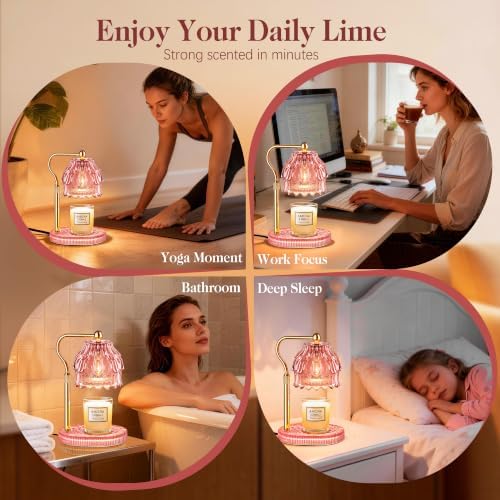 Candle Warmer Lamp with Timer Dimmer, Modern Wax Warmer for Scented Wax Jar Candle Warmer with 2 Bulbs, Adjustable Height Glass Lamp for Women, House Warming Gifts, Gold Pink - Image 7