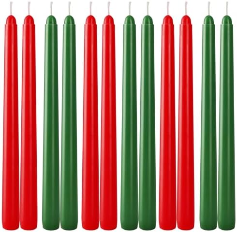 12-Pack 10-Inch Green & Red Christmas Taper Candles - Perfect for Holiday Decorations and Parties - Image 3