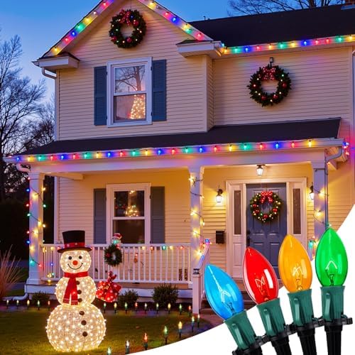 Christmas Pathway Lights Outdoor,102.8 Ft Lights with 80 Multicolor Bulbs by Brightown