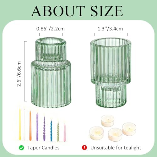 12 Pack Green Glass Taper Candle Holders for Christmas Centerpieces - Image 2
