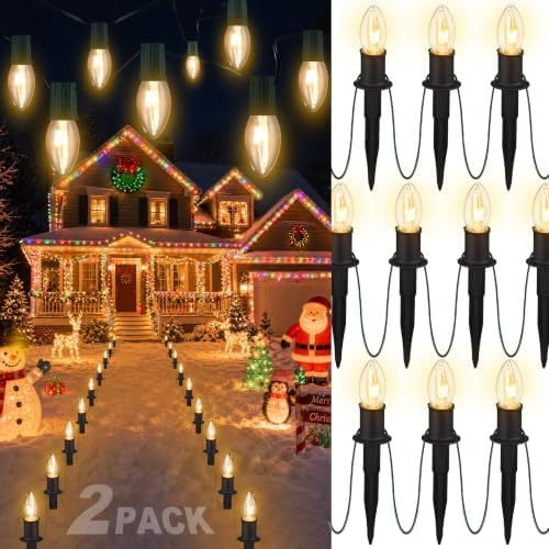 24.2FT Warm Christmas String Lights,20 Pathway lights outdoor,2 Pack by TIORIY