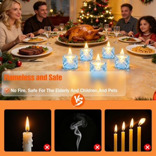 12pcs Flameless Candle Battery Operatted, Blue, Led Crystal Candle Lights, 100+Hours Fake Electeic Tealight Candles for Votive Valentines Anniversary Wedding Christmas Table Decorations - Image 2