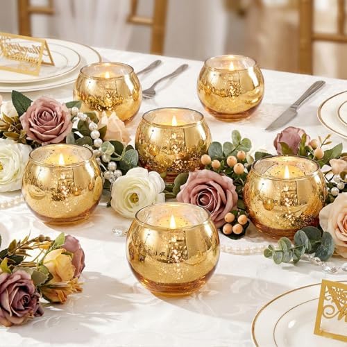 24 Pcs Gold Votive Candle Holders -Gold centerpieces for Wedding Table Decor, Mercury Tealight Candle Holder for Bridal Shower, Engagement, Birthday Party Decorations - Image 5