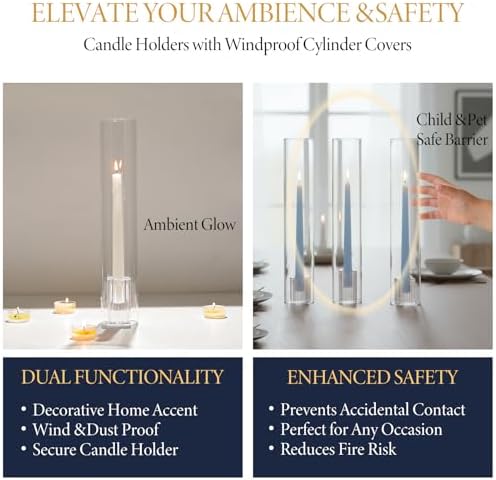 LETINE Hurricane Candle Holders with Ribbed Taper Candle Holders Set of 9(14") - Clear, Windproof & Elegant Candle Holder with Glass Cover for Wedding Centerpieces, Events & Home Decor - Image 4