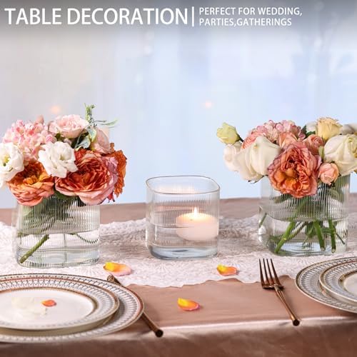 Square Clear Glass Vases Set of 6, 5" x 5" x 5" Flower Vases for Centerpieces, Square Vase for Centerpieces, Small Ribbed Flower Vases for Wedding, Party, Home Office Decoration - Image 3