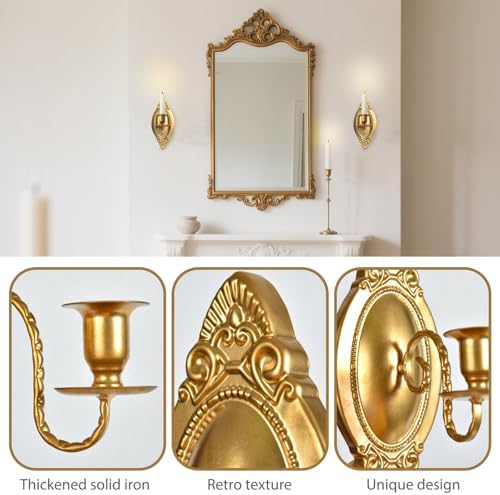Gold Candle Sconces Set of Two, Brass Color Victorian Royal Wall Sconce, Metal Rustic Candle Holder Baroque Home Wall Decor for Living Room, Dining Room, Bedroom, Fireplace, Hallway - Image 4