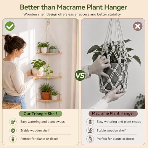 Artilady Macrame Corner Shelf Wall Hanging 3-Tier Adjust Boho Storage Decor - Image 4