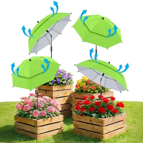 4 Pack 24.9" Double Canopy 47.2" Height Plant Umbrellas for Outdoor Plants, 3D Stakes 360° Adjustable Plant Shades for Outdoor Plants, Garden by Enjoyyourholiday