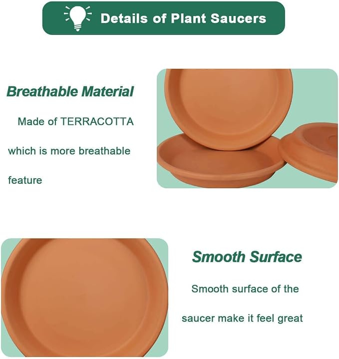 vensovo 11 Inch Terracotta Plant Saucer Pots Tray - 3 Pcs Round Planter Saucers for Indoor & Outdoor Plants, Large Clay Trays Perfect for 10,10.5,11 Inch Flower Pot