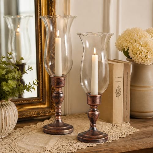 Volens Set of 2 Hurricane Glass Candle Holders with Iron Base & Glass Dome by VolensLightUpYourLife