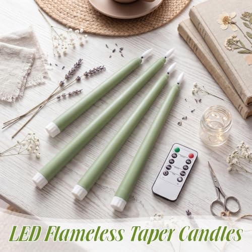 Rossesay 16 Pcs Sage Green Flameless Taper Candle with Remote Timer - Image 5