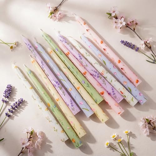 Conelist 12pcs Pastel Floral Taper Candles 9.8" Flower Tapered Candlestick - Image 4