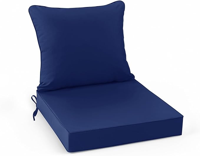Summsun Outdoor Chair Cushions, Waterproof Backrest and Deep Seat Cushion Set for Patio Furniture, Outdoor Replacement Cushions with Removable Cover, 22 x 22 Inch, Navy, 1 Set