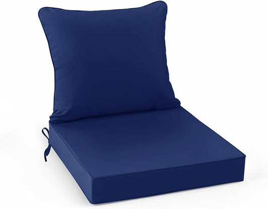 Summsun Outdoor Cushions for Patio Furniture 24 x 24 Inch, Double-Sided Waterproof Backrest and Deep Seat Cushion Set with Removable Cover, Navy, 1 Set