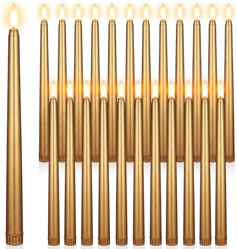 Macarrie 24 Packs Flameless Taper Candles Battery LED 11",Gold by Macarrie