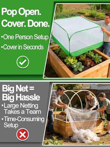 Pop Up Garden Netting for Square Raised Beds, 3.3'L x 3.3'W x 1.65'H - Image 2