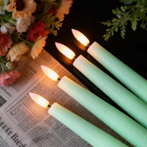 Flameless Taper LED Candles Battery Operated with Remote Timer, Green - Image 6