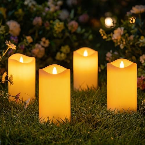 Livinlarge Solar Candles Outdoor Waterproof,3"x6"Flameless Candle 4 Pack by Livinlarge